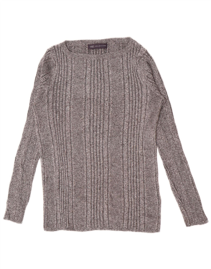Marks & Spencer Dame Top Langærmet UK 14 Medium Grå Stribet Viscose