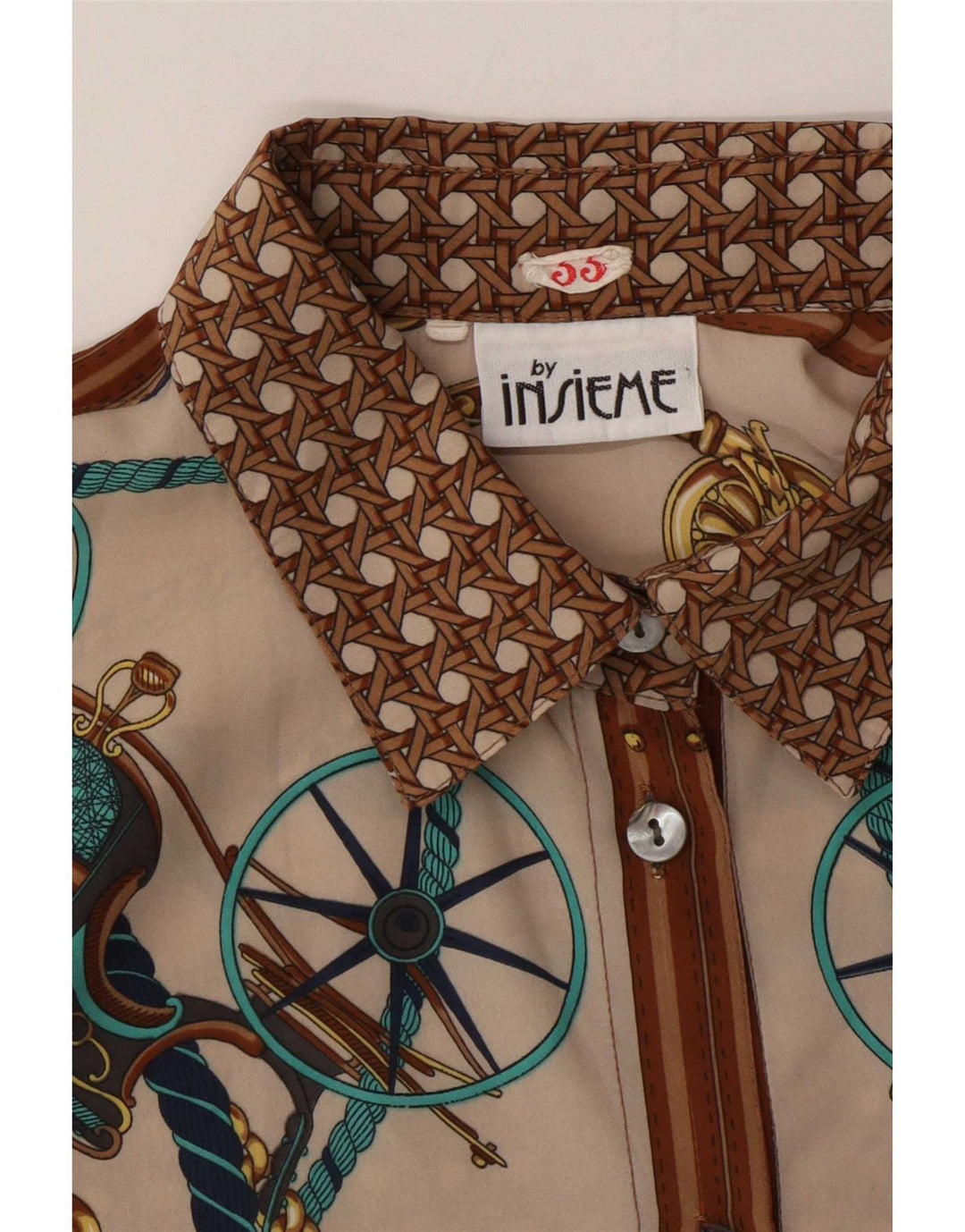 Insieme kvinders abstrakt mønster skjortebluse UK 12 Medium Brown Colourblock