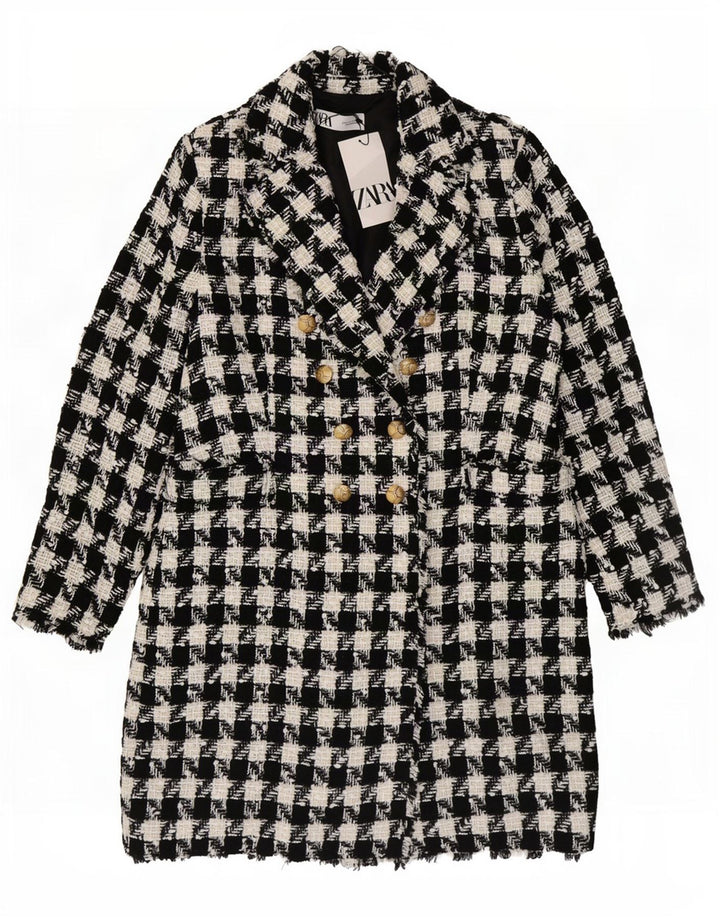 Zara dobbeltradet frakke til kvinder, UK 18 XL Sort Houndstooth Polyester