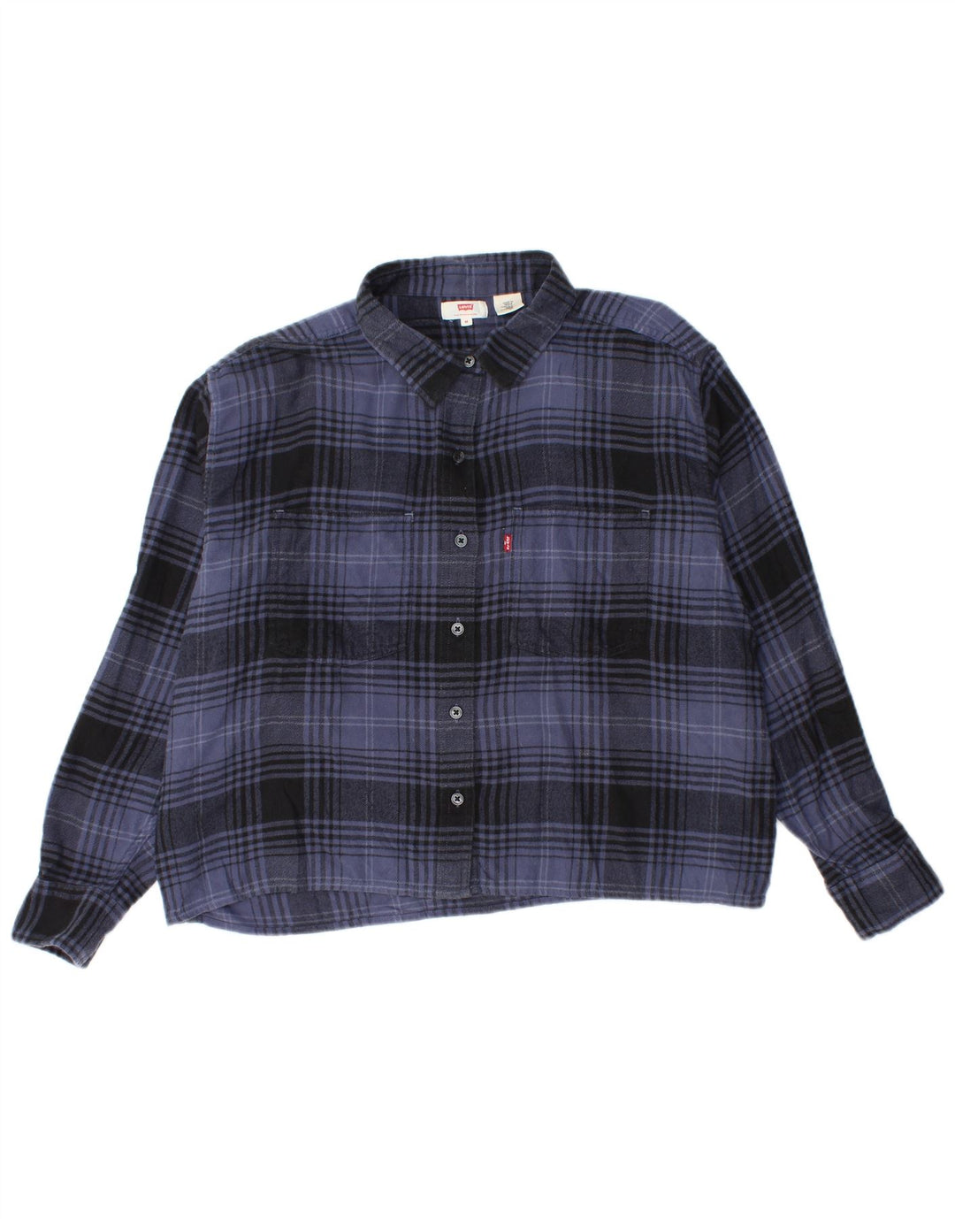 Levi's Dame Oversized Flanelskjorte UK 14 Medium Navyblå Plaid Bomuld
