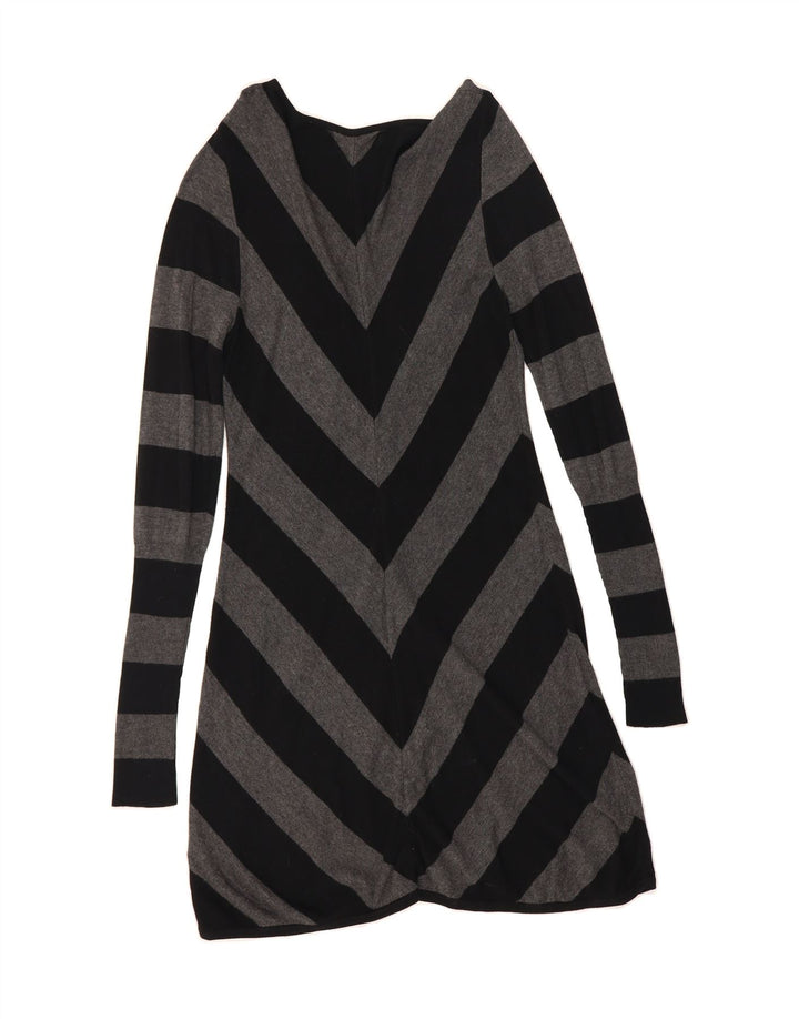 GUESS Womens Long Sleeve A-Line Dress UK 12 Medium Grey Striped Rayon Vintage Guess and Second-Hand Guess from Messina Hembry 