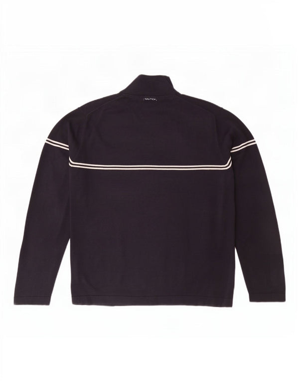 Nautica Herre Zip Neck Jumper Sweater Stor Marineblå Stribet Bomuld