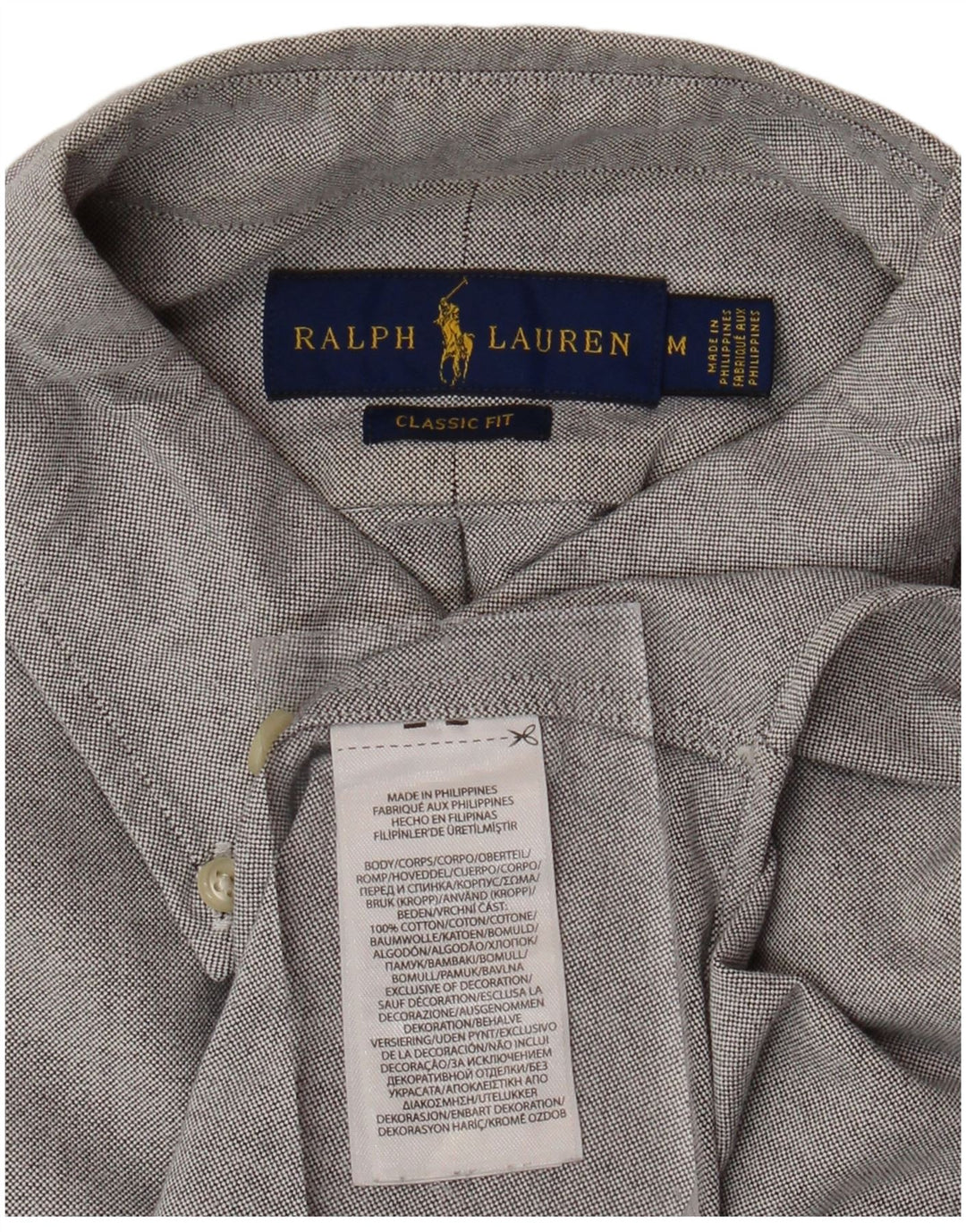 RALPH LAUREN Kortærmet herreskjorte med klassisk pasform mellemgrå bomuld