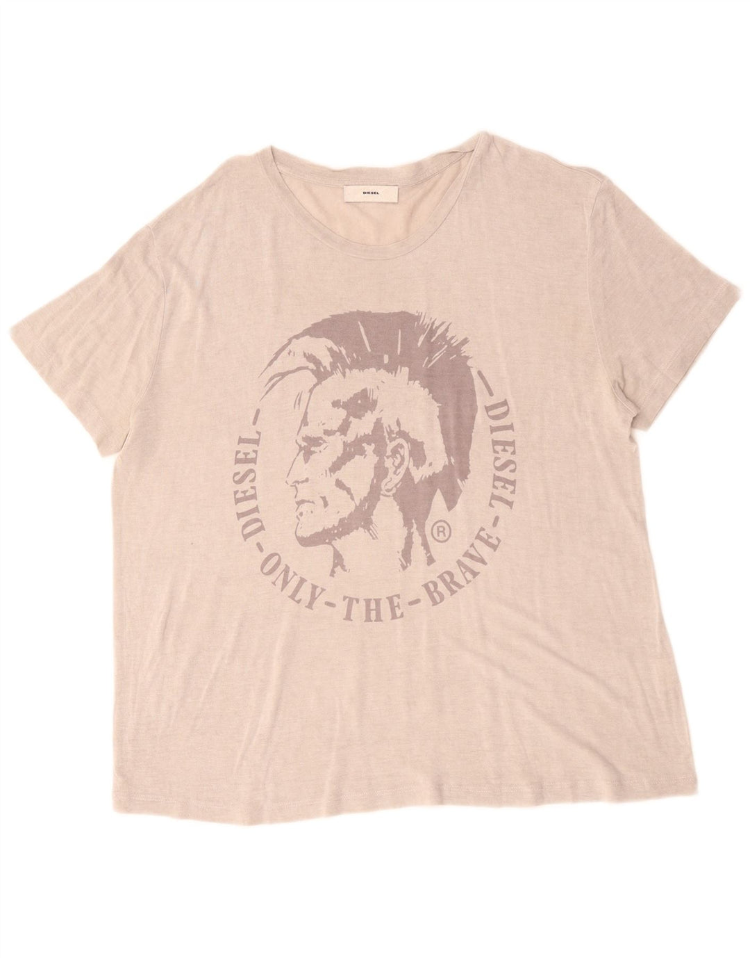 Diesel Dame Grafisk T-Shirt Top UK 18 XL Beige Klassisk