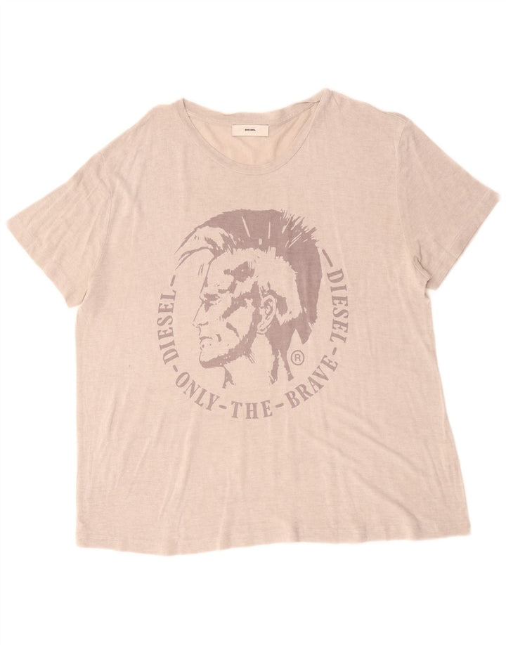 Diesel Dame Grafisk T-Shirt Top UK 18 XL Beige Klassisk
