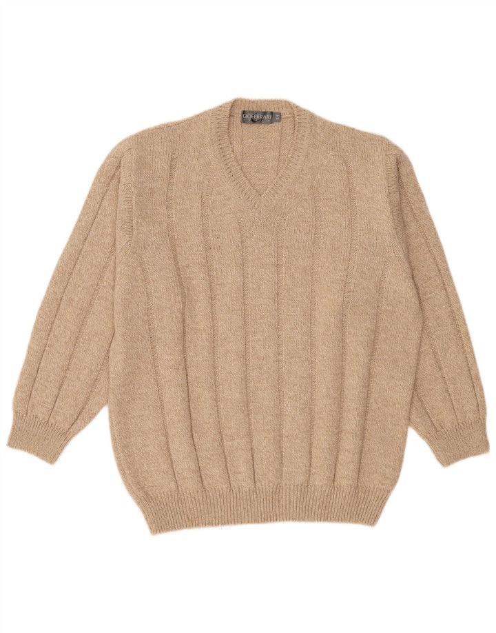 Gioferrari Herre V-hals sweater IT 54 XL Beige Uld