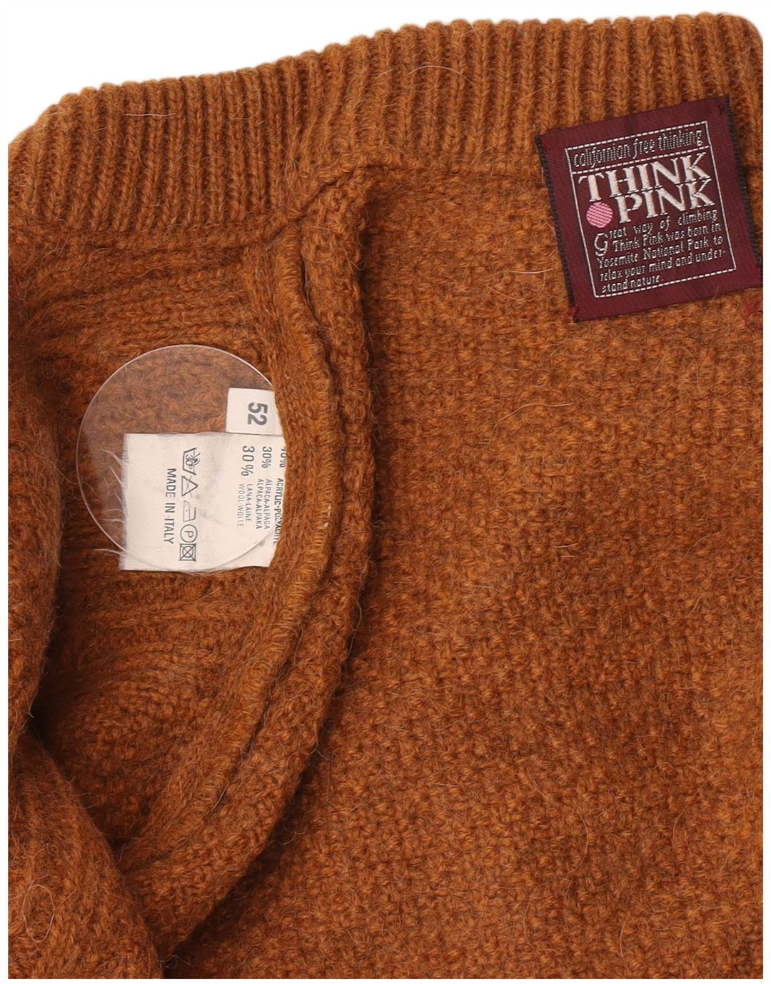 Tænk Pink Herre Crew Neck Jumper Sweater IT 52 Stor Brun Akryl