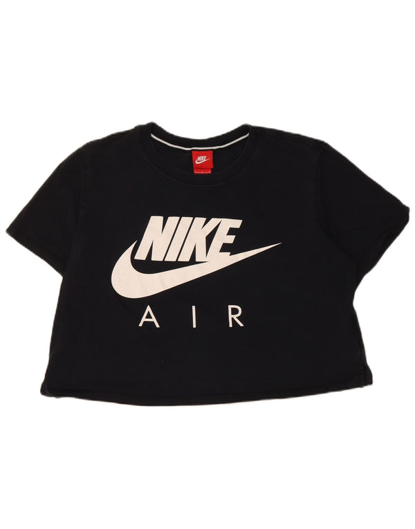 Nike Dame Crop Grafisk T-Shirt Top UK 16 Stor Sort Bomuld