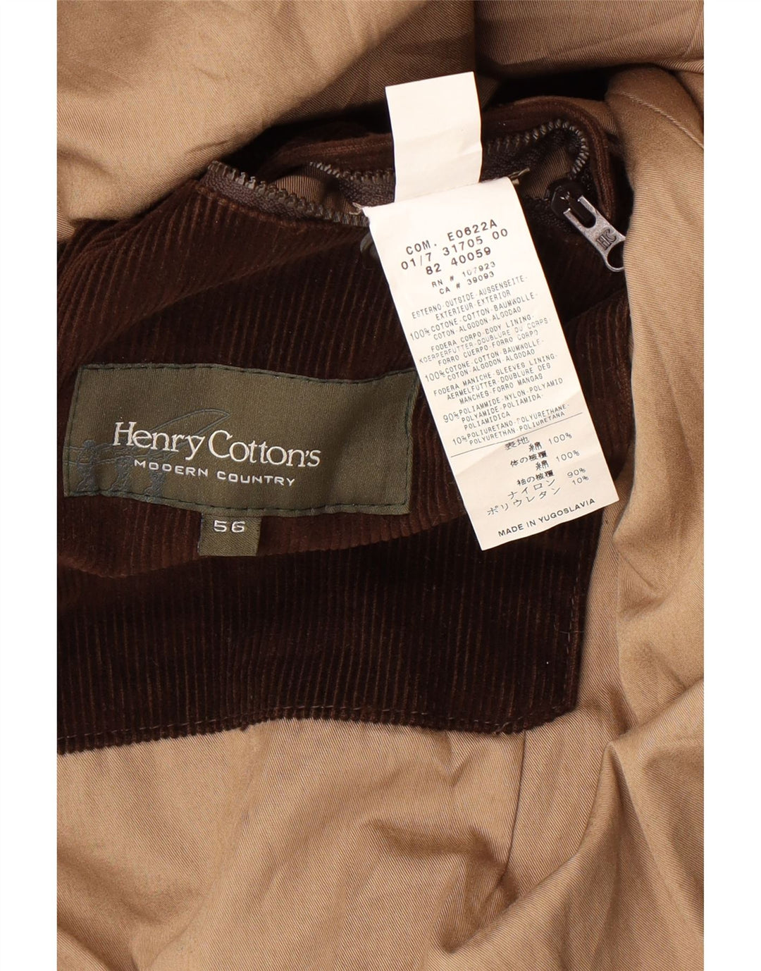 HENRY COTTONS Herre Corduroy Frakke IT 56 3XL Brun Bomuld