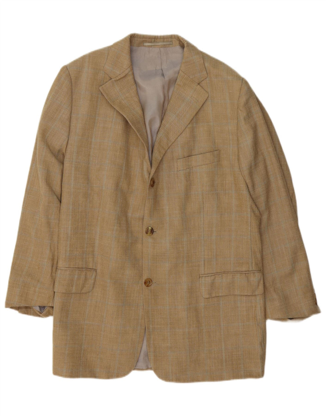 DOUGLAS Mens 3 Button Blazer Jacket IT 46 Small Beige Check Wool
