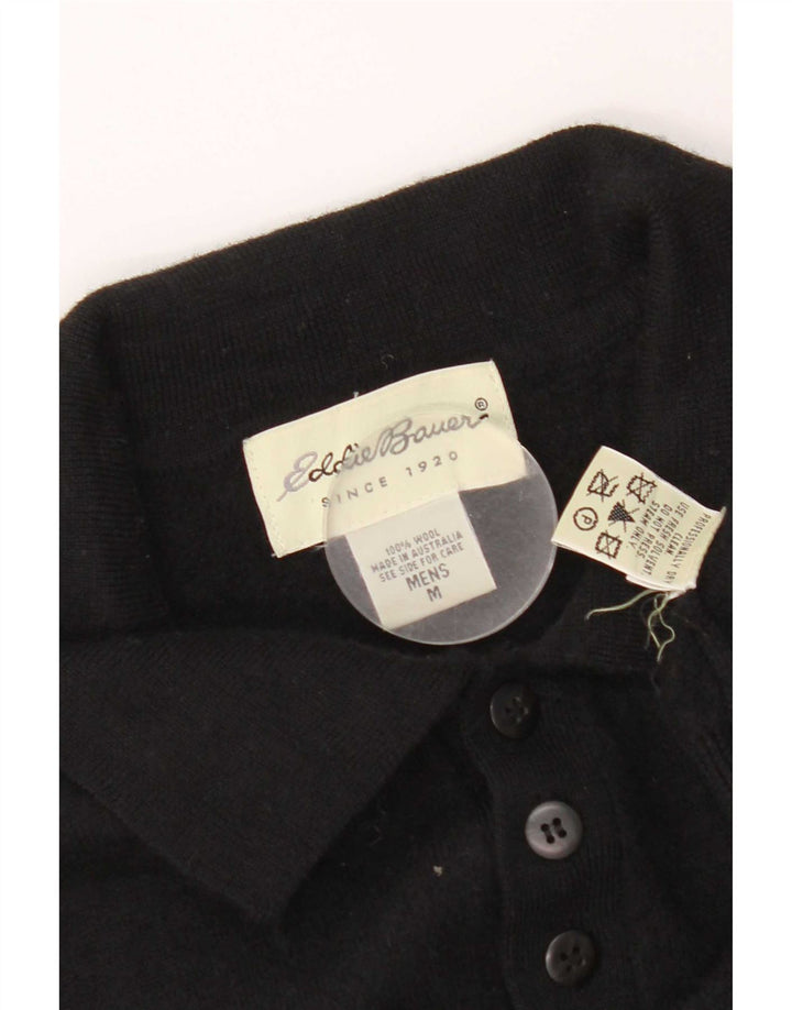 Eddie Bauer Herre Polo Neck Jumper Sweater Medium Sort Uld