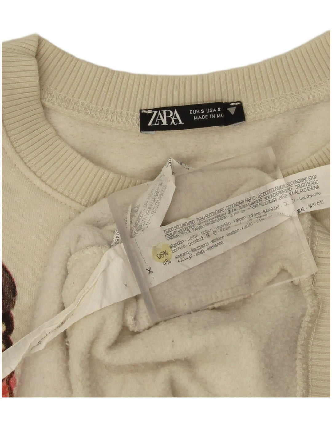Zara Womens Grafisk Oversized Sweatshirt Jumper UK 10 Small Off White