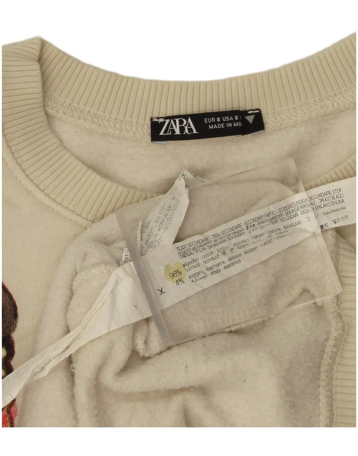 Zara Womens Grafisk Oversized Sweatshirt Jumper UK 10 Small Off White
