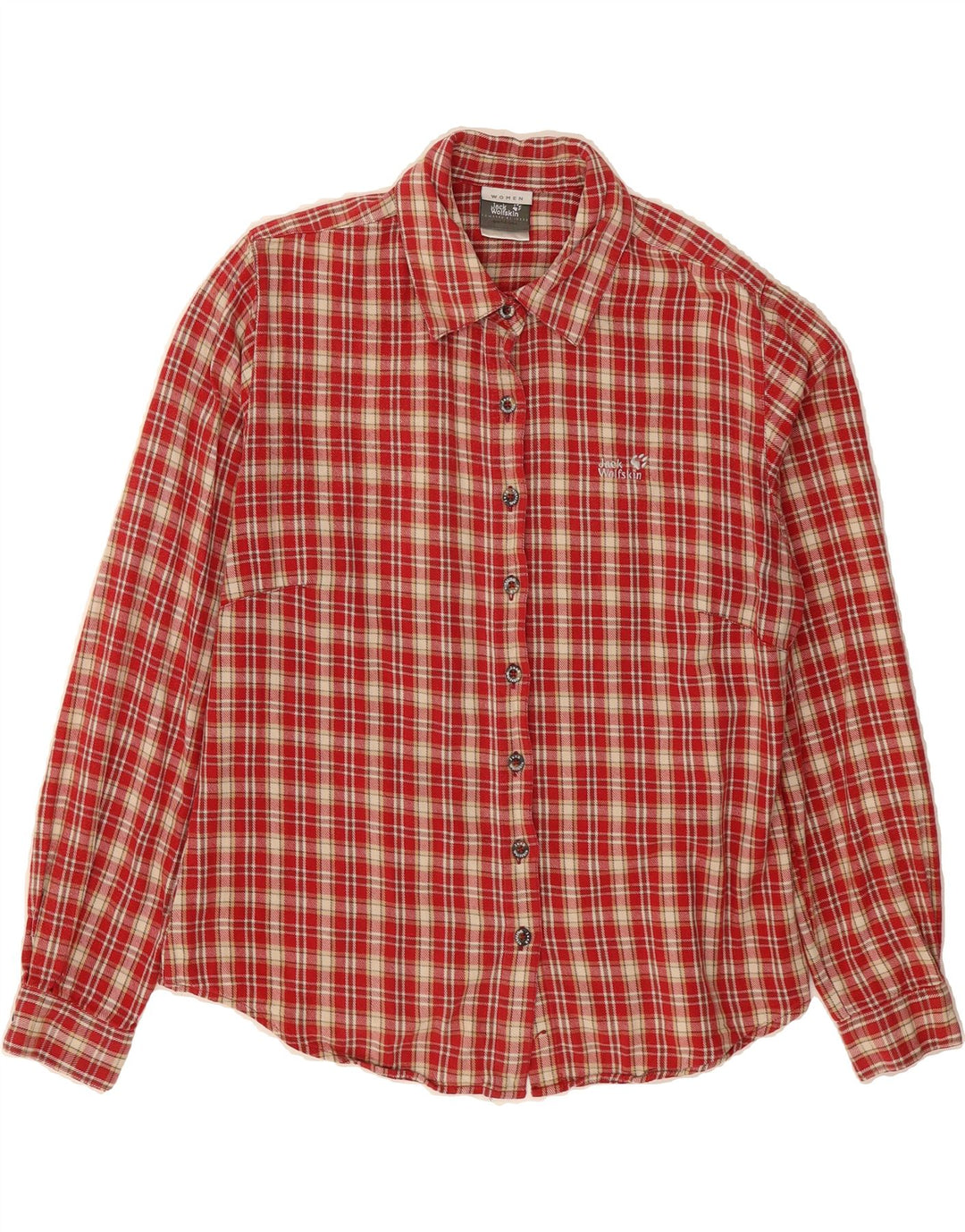 JACK WOLFSKIN Womens Flannel Shirt UK 18 XL Red Check Vintage Jack Wolfskin and Second-Hand Jack Wolfskin from Messina Hembry 