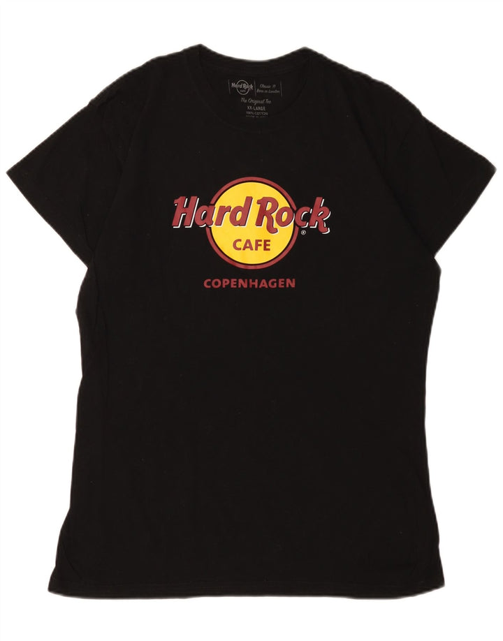 HARD ROCK CAFE Dame Copenhagen Grafisk T-Shirt Top UK 20 2XL Sort