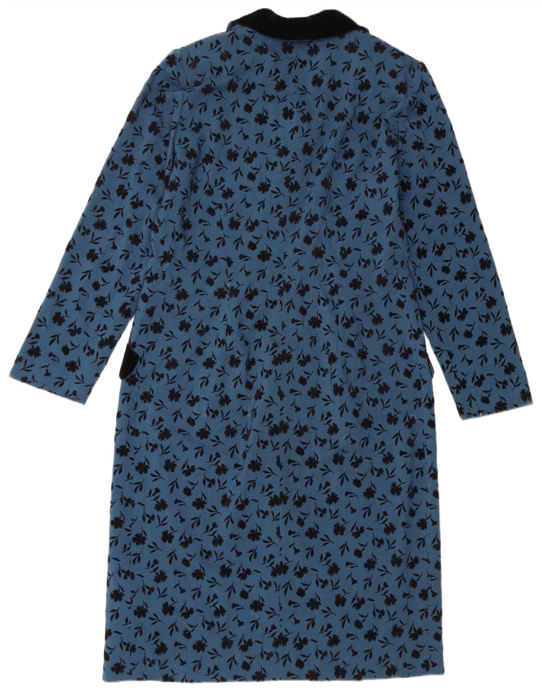 Vintage Dame Langærmet Skift Kjole UK 14 Medium Blue Floral