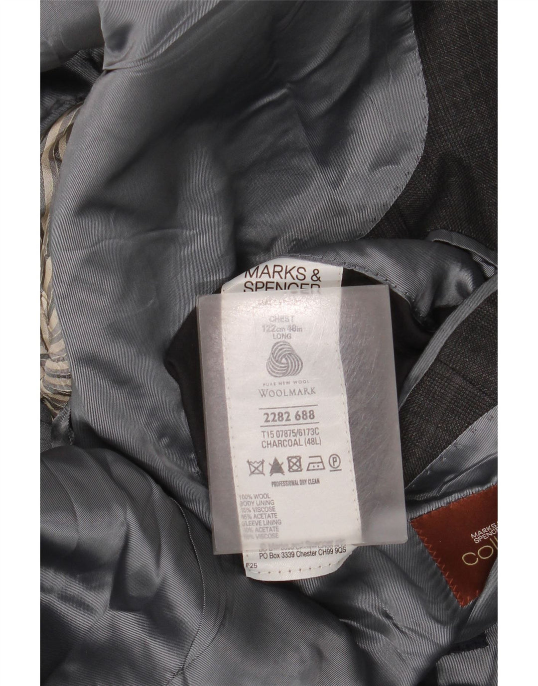 Marks & Spencer Herre lang 3-knaps blazerjakke UK 48 2XL Grå ternet