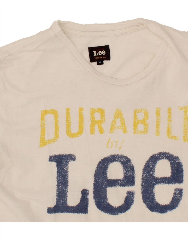 LEE Mens Graphic T-Shirt Top Medium White Cotton Vintage Lee and Second-Hand Lee from Messina Hembry 