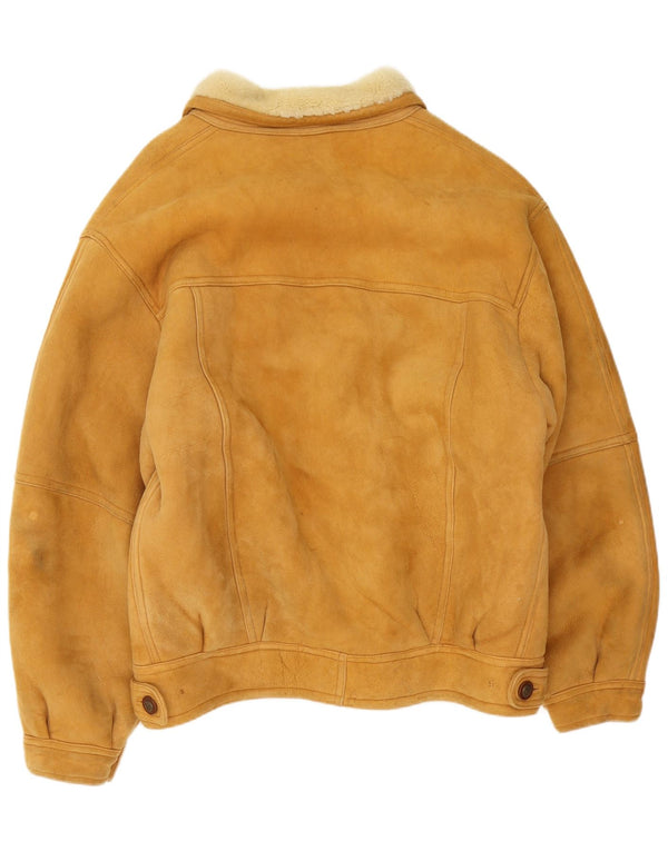 Vintage Herre Shearling Jacket IT 54 2XL Brunt Læder