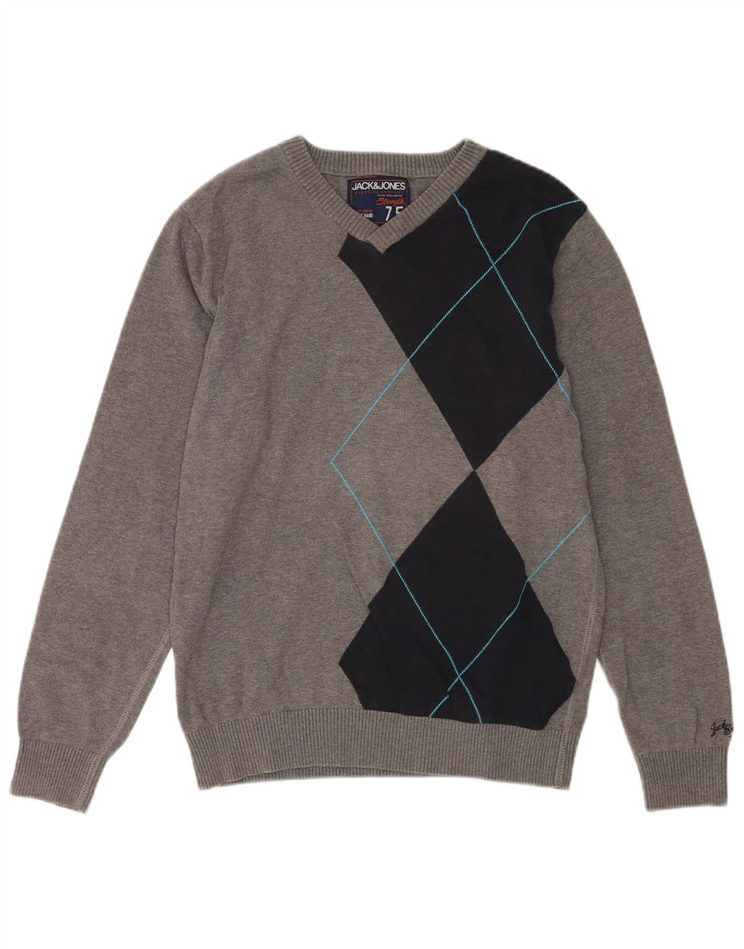 Jack & Jones Herre V-hals sweater Medium Grå Colourblock Bomuld