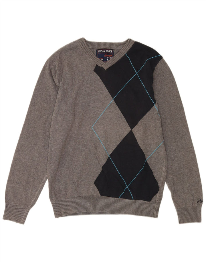 Jack & Jones Herre V-hals sweater Medium Grå Colourblock Bomuld
