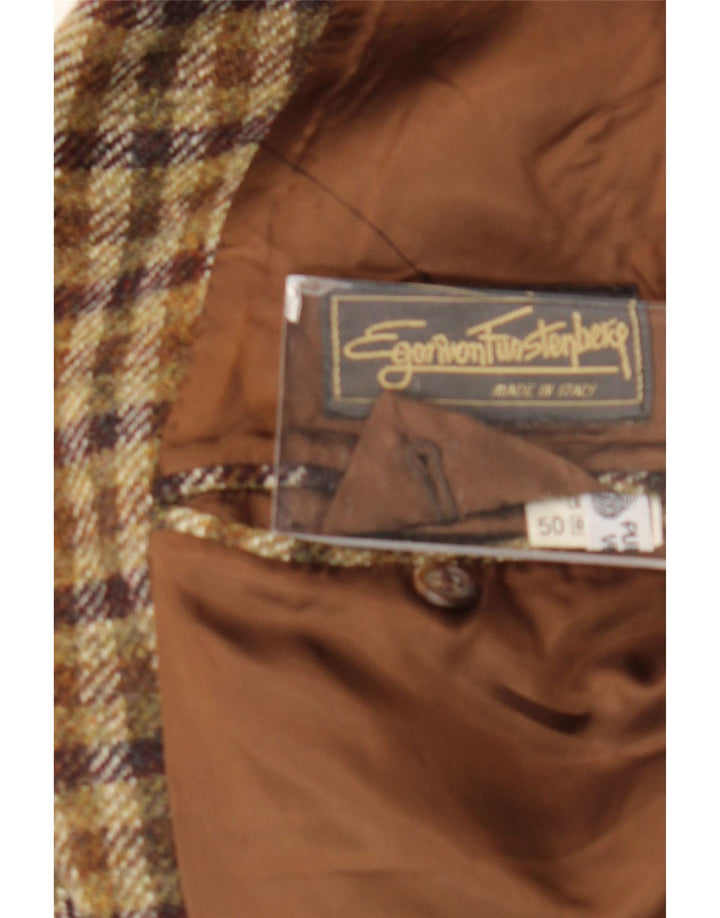Egon Von Furstenberg Herre 3-knaps blazerjakke EU 50 Large Brown Gingham