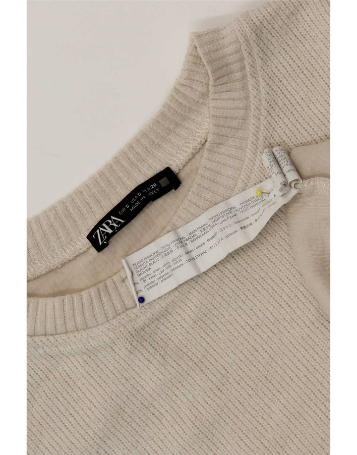 Zara Womens Crop Oversized Top Langærmet UK 10 Small Beige Bomuld