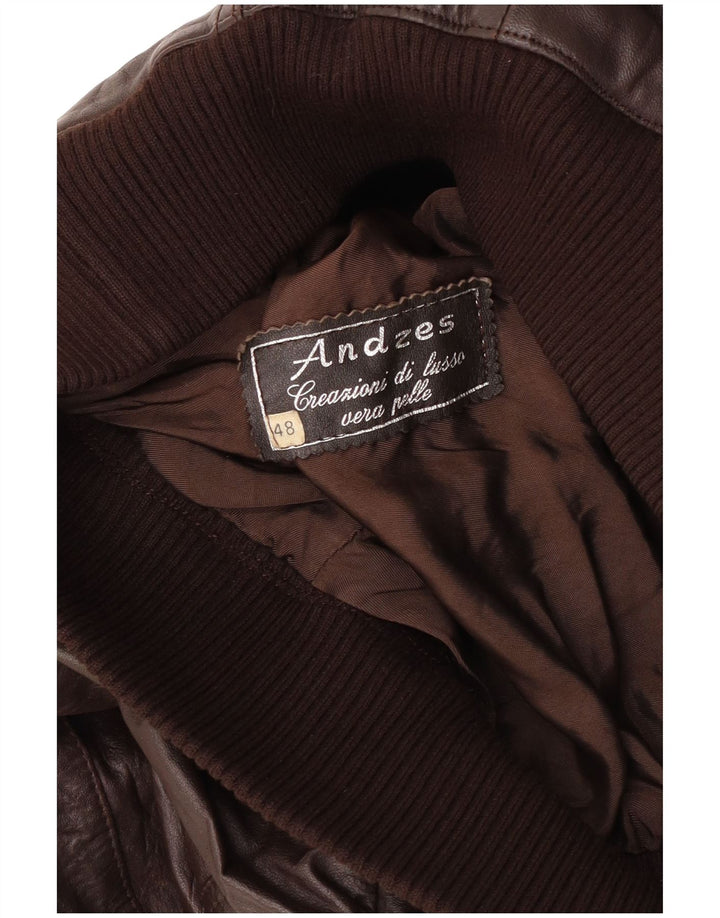 Vintage dame bomber læderjakke IT 48 XL brunt læder