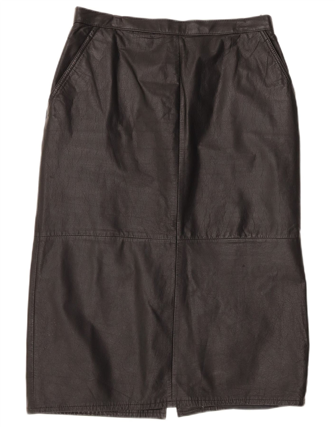 Vintage kvinders højtaljede lædernederdel UK 16 Large W30 Black