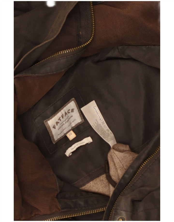 Fat Face Dame Militær Hætte Vokset Jakke UK 10 Lille Brun