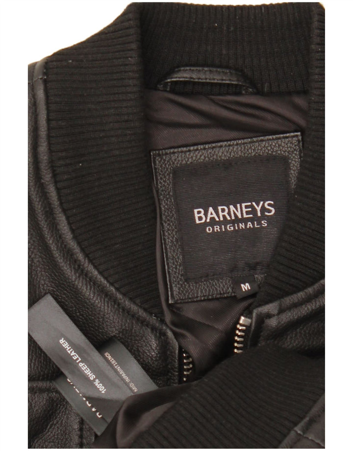 BARNEYS Herre Læderjakke UK 38 Medium Sort Læder