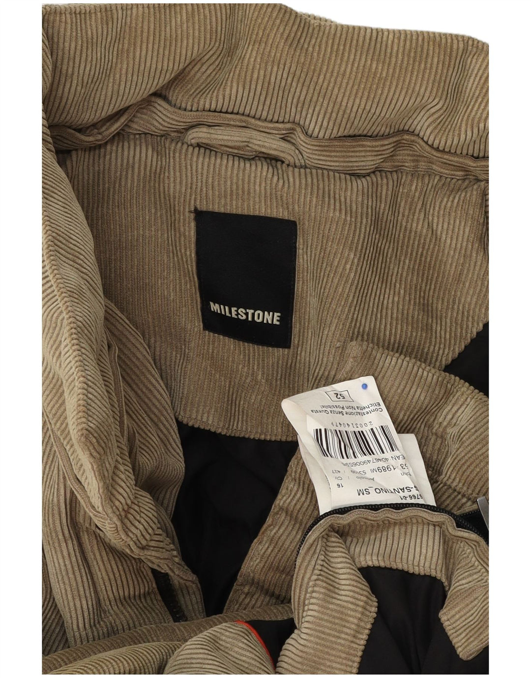 Milestone Herre Corduroy Polstret Frakke IT 52 XL Beige Bomuld