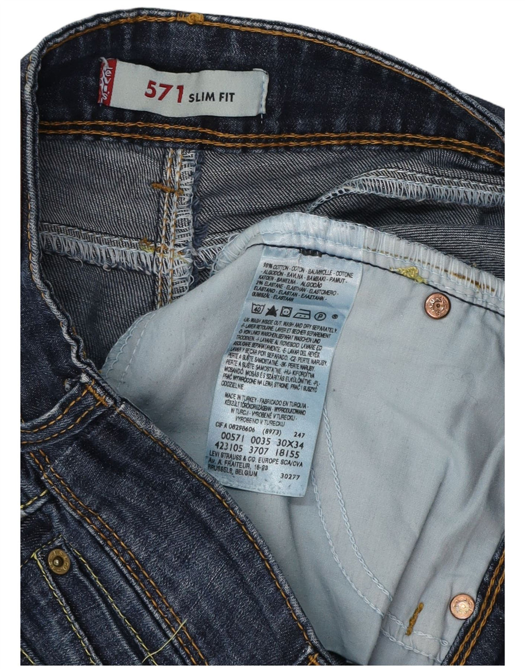 LEVI'S Dame 571 Slim Jeans W30 L34 Marineblå Bomuld