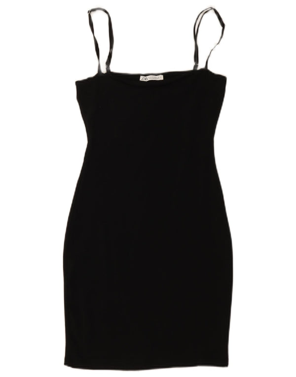 Zara Womens Sleeveless Bodycon Dress UK 12 Medium Black Bomuld