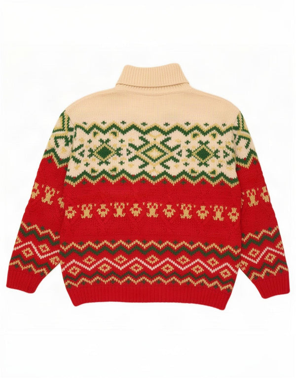 Foxhound Herre Roll Neck Jumper Sweater Large Red Fair Isle Wool