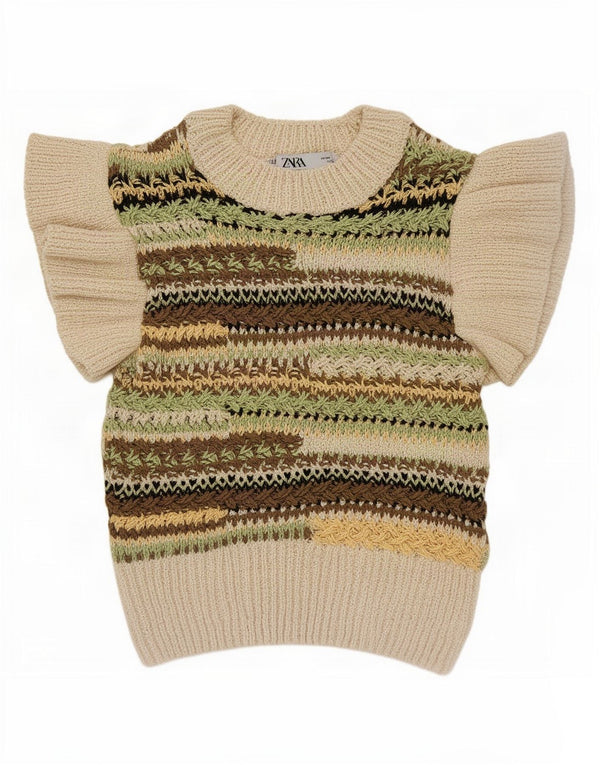 Zara Womens Crop Crew Neck Jumper Sweater UK 8 Small Multicoloured Striped