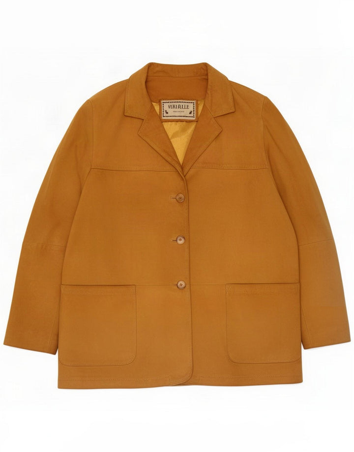 Vintage Dame 3-knaps Læderjakke IT 46 Large Beige