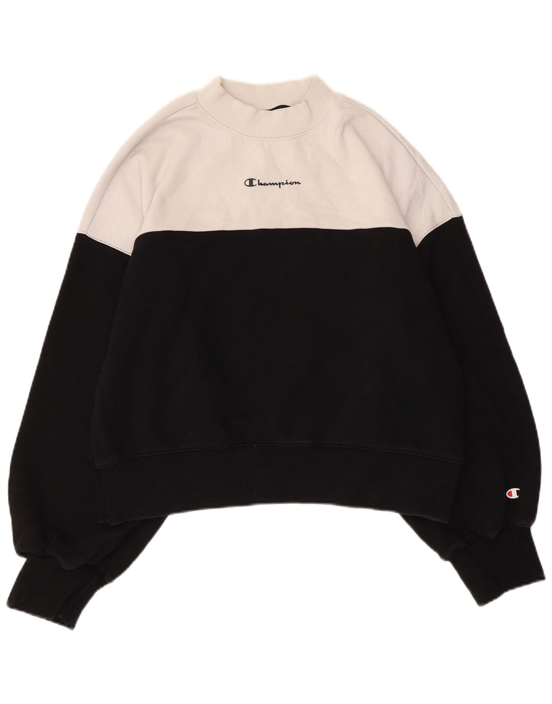 Champion Womens Oversized Sweatshirt Jumper UK 14 Medium Black Colourblock