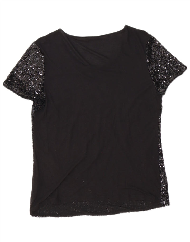 Oasis Dame Pailletbluse Top UK 12 Medium Sort Viscose
