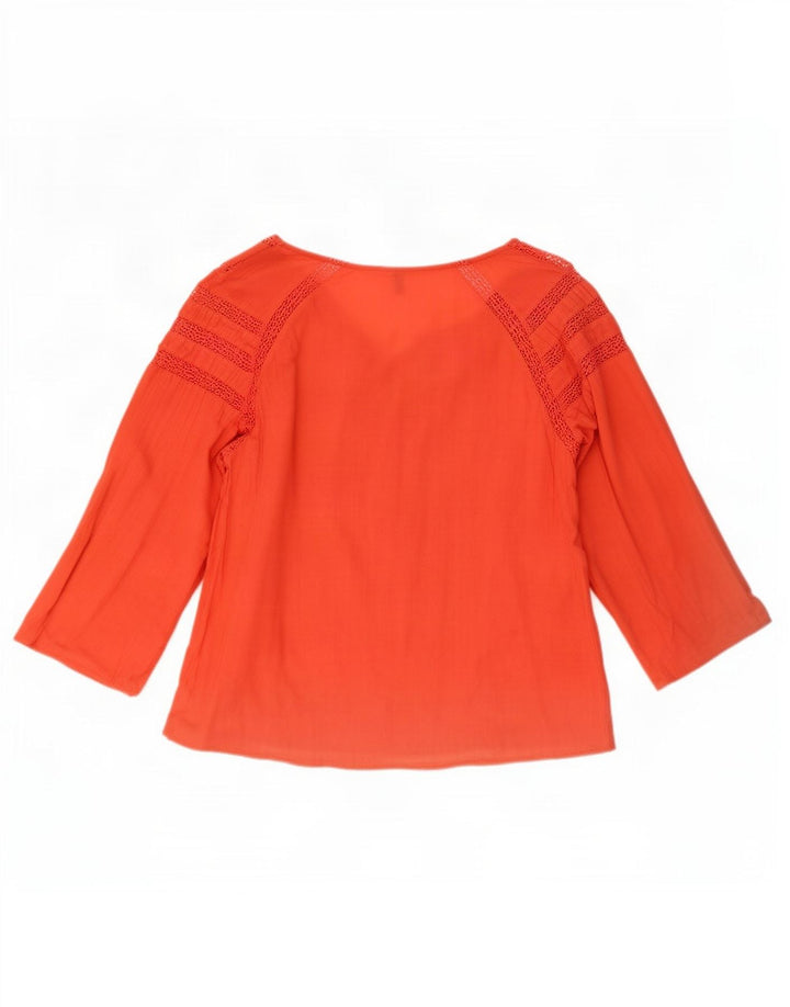 Benetton Dame 3/4 ærmet bluse Top UK 10 Small Orange Geometric