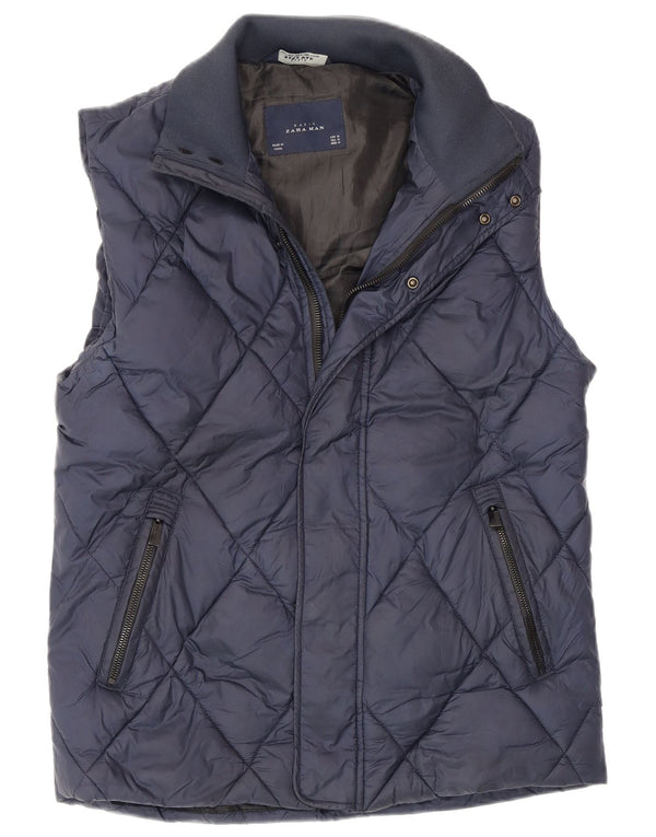 Zara Herre Quiltet Polstret Gilet UK 38 Medium Navy Blue