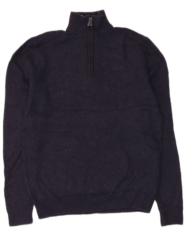 Superdry Sweater med lynlås til kvinder UK 14 Mellem marineblå uld
