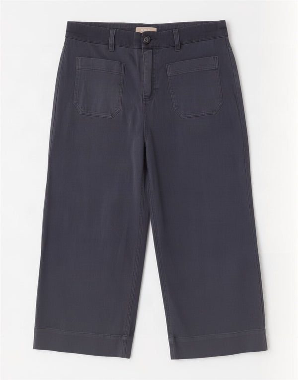 Oasis Womens Wide Leg Capri Trousers UK 12 Medium W30 L20 Navy Blue Cotton