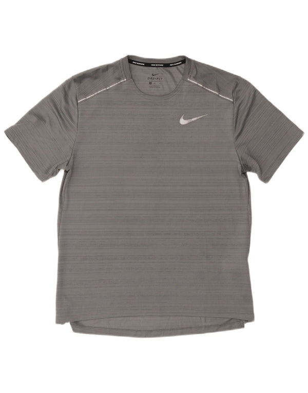 Nike herre Dri Fit T-shirt top mellemgrå stribet polyester