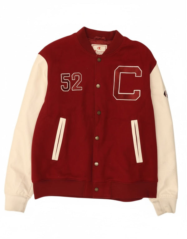 Champion Herre Grafisk Varsity Jacket UK 44 2XL Burgundy Colourblock