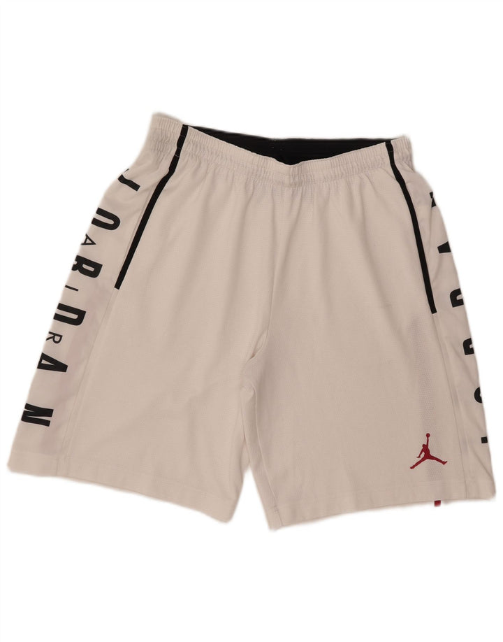 Jordan Herre Dri Fit grafiske sportsshorts store hvide polyester