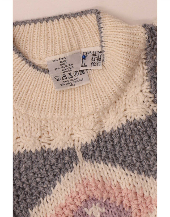 Vintage Dame Turtle Neck Jumper Sweater UK 22/24 3XL Off White Patchwork