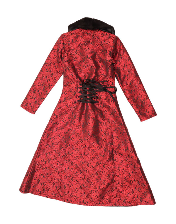 EMP Dame Gothicana Dobbeltradet Frakke UK 10 Small Red Floral Polyester