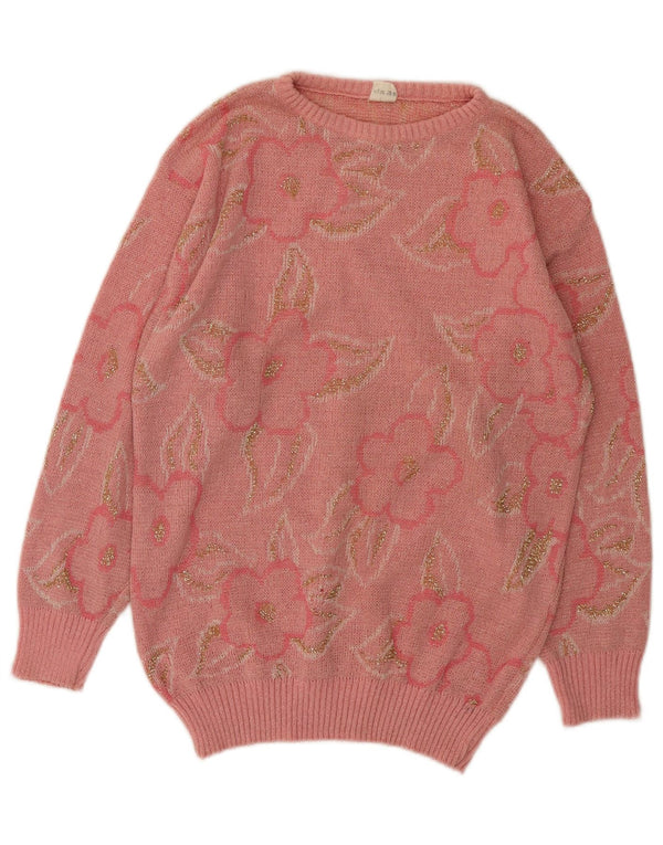 Vintage kvinders bådhals sweater IT 42 Medium Pink Floral