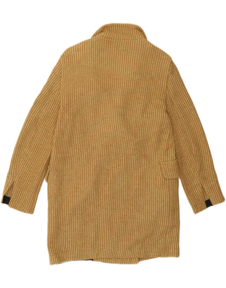 Zara Womens Knit Double Breasted Coat UK 10 Small Yellow Bomuld